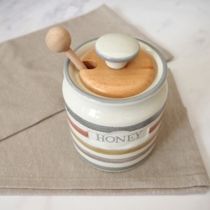Rustic Style Ceramic Honey Pot With A Beechwood Dipper
