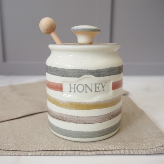 Rustic Style Ceramic Honey Pot With A Beechwood Dipper
