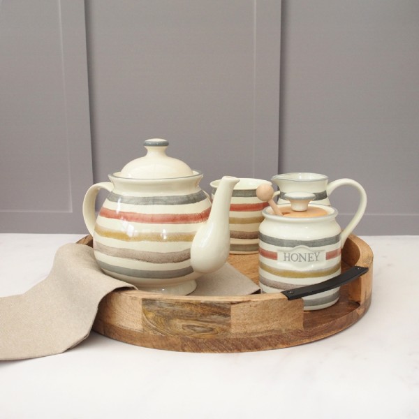 1.4L Classic Vintage Ceramic Teapot With Stripes