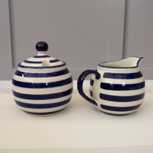 London Pottery Sugar And Creamer Set With Blue Bands  London Pottery Sugar And Creamer Set With Blue Bands