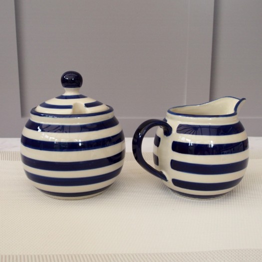 London Pottery Sugar And Creamer Set With Blue Bands 