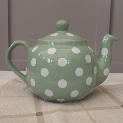 4 Cup London Pottery Green Ceramic Teapot With White Dots And Infuser