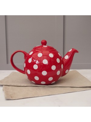 1.2l London Pottery Red Teapot With White Polka Dots