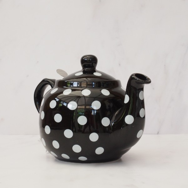 4 Cup London Pottery Black Teapot With White Spots And Infuser 