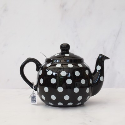 4 Cup London Pottery Black Teapot With White Spots And Infuser 