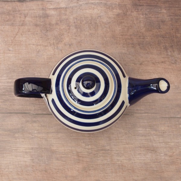 4 Cup Blue Bands Clay Teapot London Pottery Design 