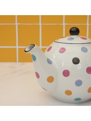 500ml White Teapot With Multi Dots London Pottery