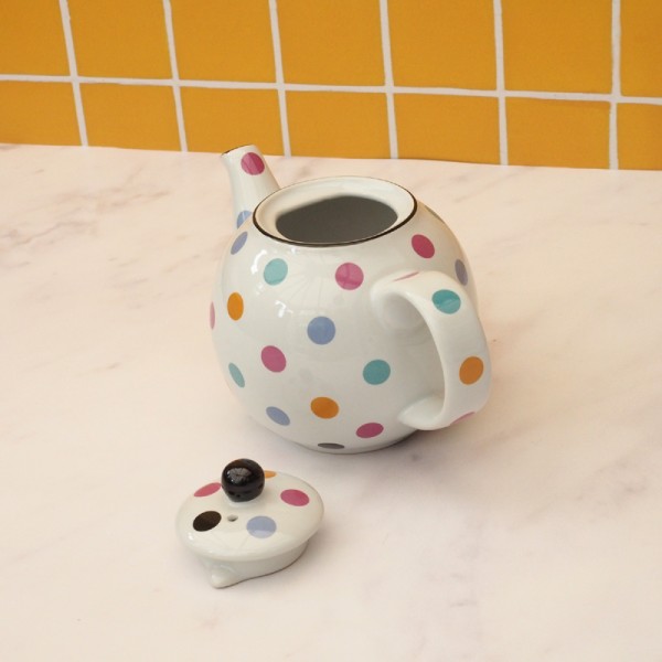 500ml White Teapot With Multi Dots London Pottery