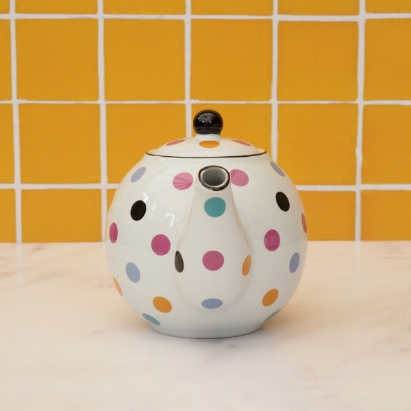 500ml White Teapot With Multi Dots London Pottery