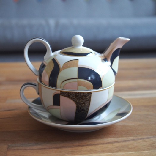 Tea For One Art Deco Teapot With A Cup And Saucer