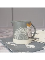 Grey Artisan Flower Creamer Jug Stoneware With Sunflower Detail