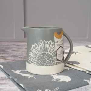 Grey Artisan Flower Creamer Jug Stoneware With Sunflower Detail Grey Artisan Flower Creamer Jug Stoneware With Sunflower Detail