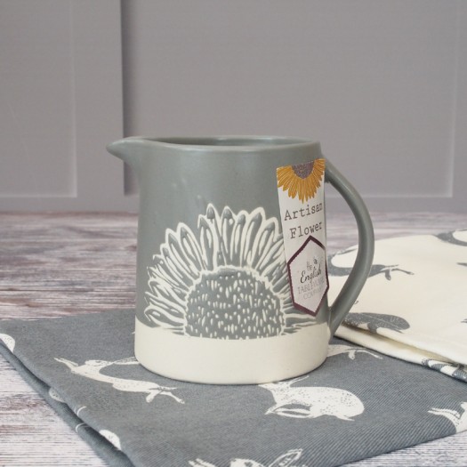 Grey Artisan Flower Creamer Jug Stoneware With Sunflower Detail