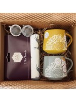 Artisan Flower Hamper With Two Mugs Tea Strainers And Tea Towels