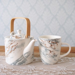 Marble Porcelain Teapot And Two Mugs Set Marble Porcelain Teapot And Two Mugs Set