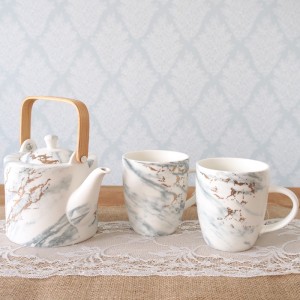 Marble Porcelain Teapot And Two Mugs Set Marble Porcelain Teapot And Two Mugs Set