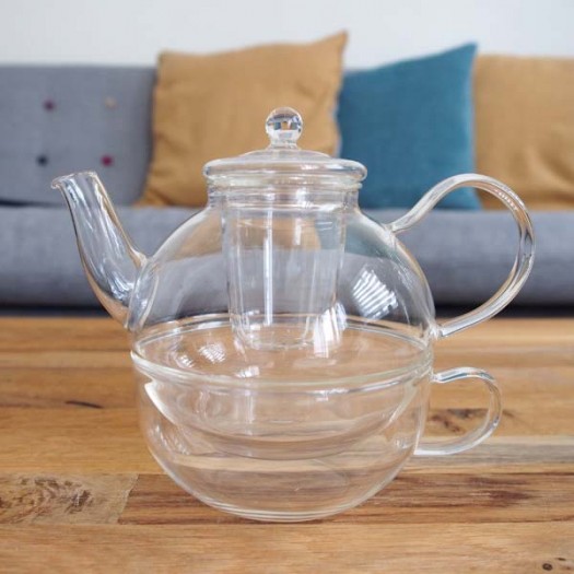 Tea For One Glass Teapot With A Cup And Infuser For Loose Leaf Teas