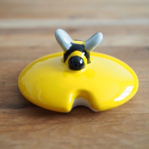 Sweet Bee Sugar Pot With A Yellow Lid And A Bee Knob