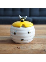 Sweet Bee Sugar Pot With A Yellow Lid And A Bee Knob